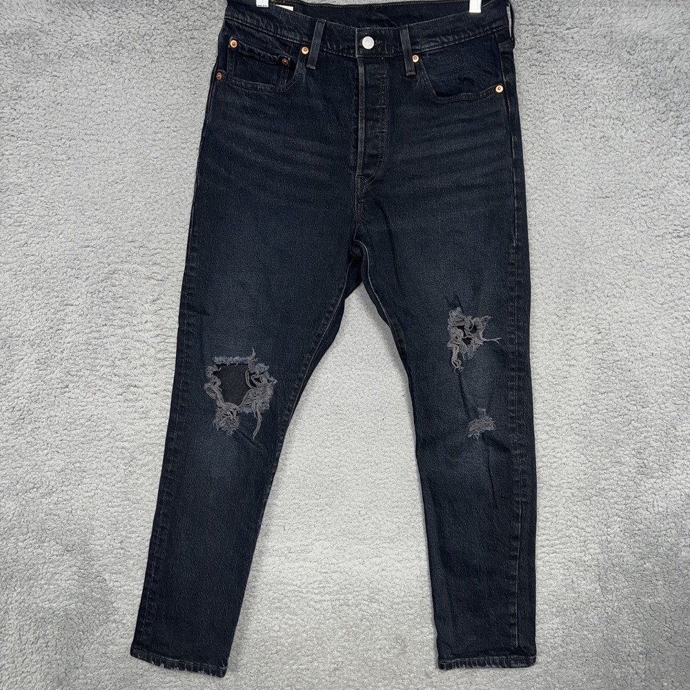 Levis 501XX S Premium Jeans Women 29x28 (30x27) Black Button Fly Skinny Distress